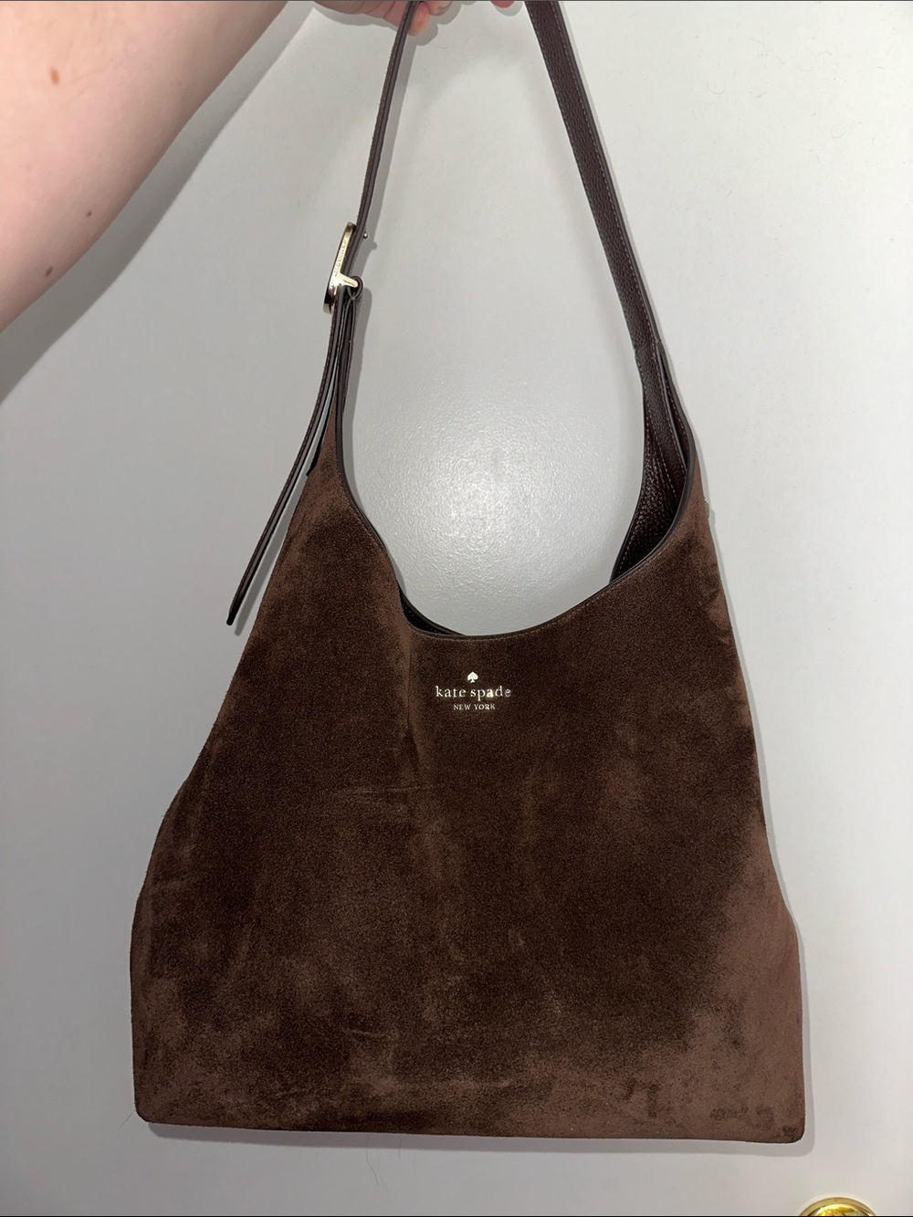 kate spade Brown Suede Shoulder Bag with Gold Logo